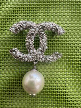 Silver-Tone Pearl Drop Brooch